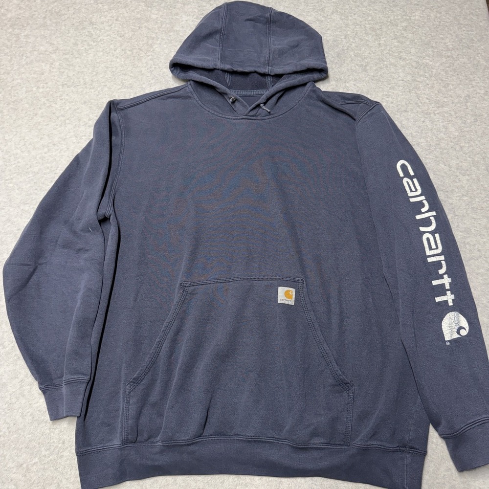 Carhartt Hoodie Mens XL Blue Original Fit Sleeve Logo Fleece Pullover K288